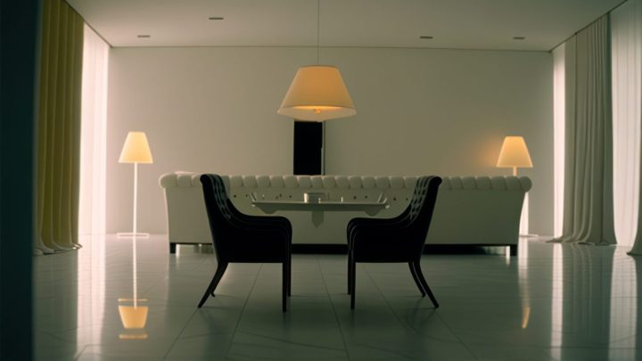 Luminaire intérieur installé au plafond d’un salon moderne, éclairant chaleureusement l’espace de vie.
